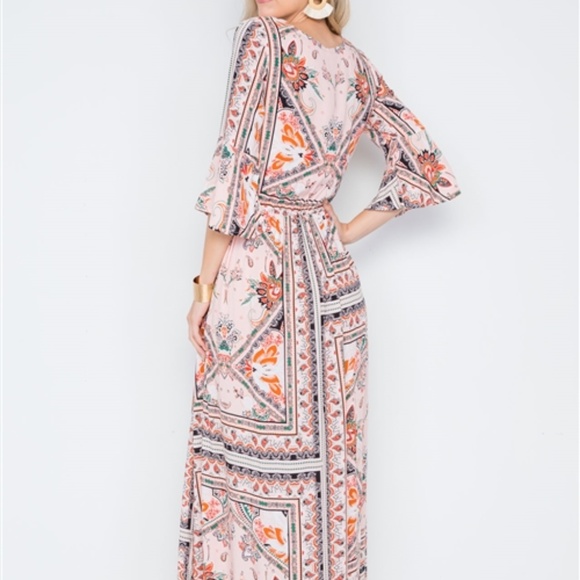 PINK MULTI PRINT MAXI BOHO DRESS - Picture 5 of 8